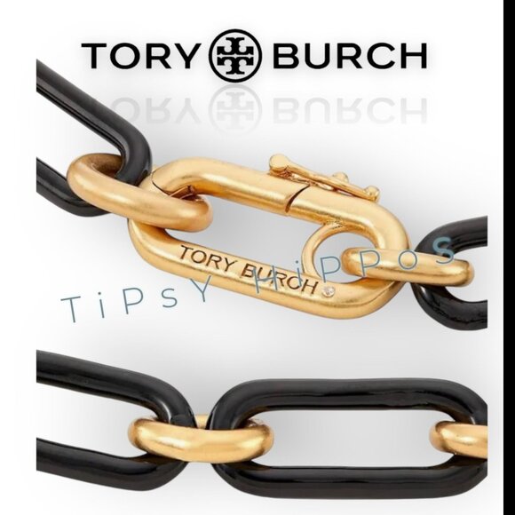 NEW!! Tory Burch Black and Gold Roxanne Necklace and Bracelet Set - Picture 2 of 6